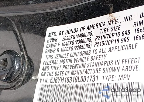 2009 Honda Element Lx from USA, damaged, VIN 5J6YH18319L001731